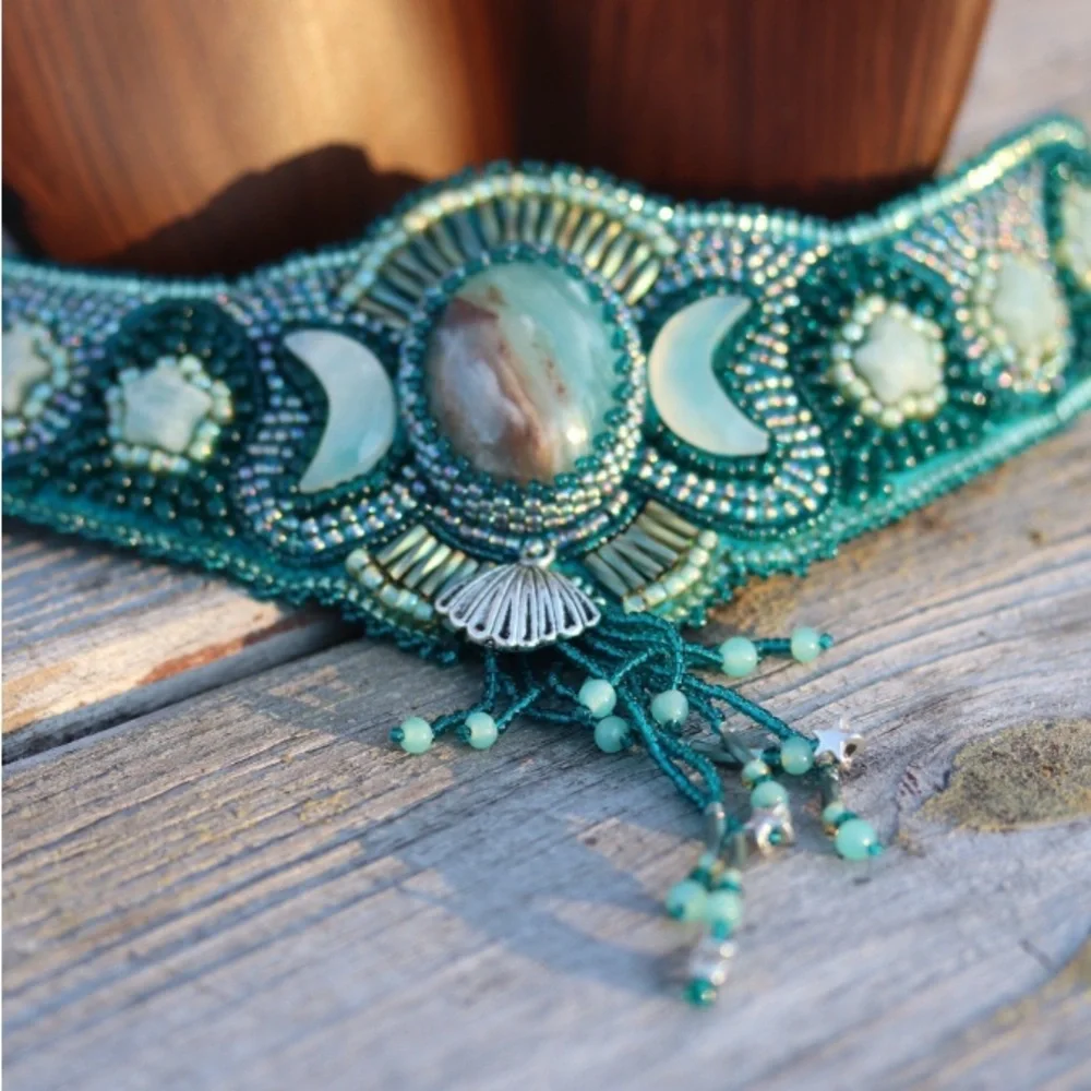 Extra Small Gemstone Choker / Bead Embroidered - Picture 5 of 5